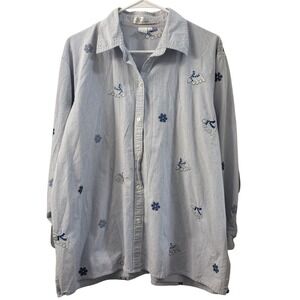 Casey Coleman Vintage Embroidered Holiday Festive Shirt 2X Cotton Christmas